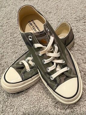 Converse Kids Low Top Sneakers in Olive Green with Cream Accents